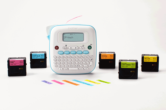 PT-N25BT Labelling machine with various coloured labels for home organisation