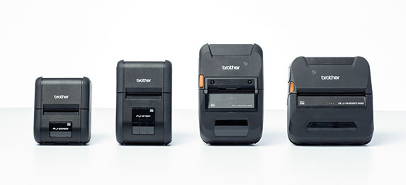 Brother RJ rugged mobile printer series line-up with white background