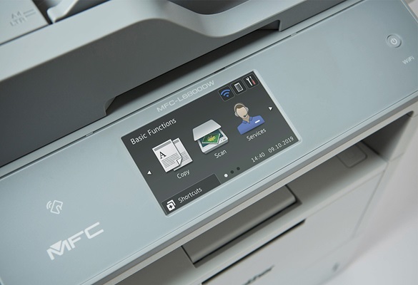 Touchscreen on Brother multifunction printer with three icons